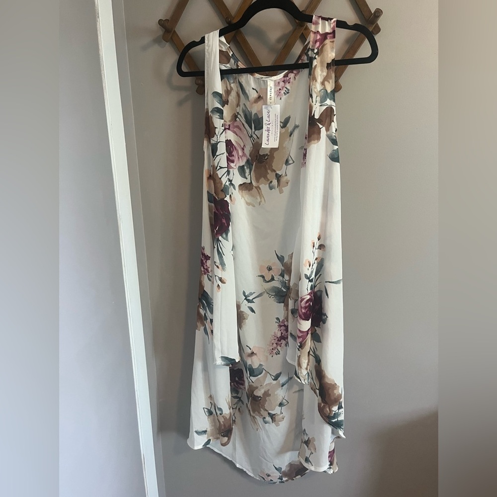 Lavender and Lace open sleeveless kimono style floral M